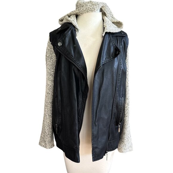 Sisters Faux Leather Hooded Moto Biker Jacket - Picture 2 of 13